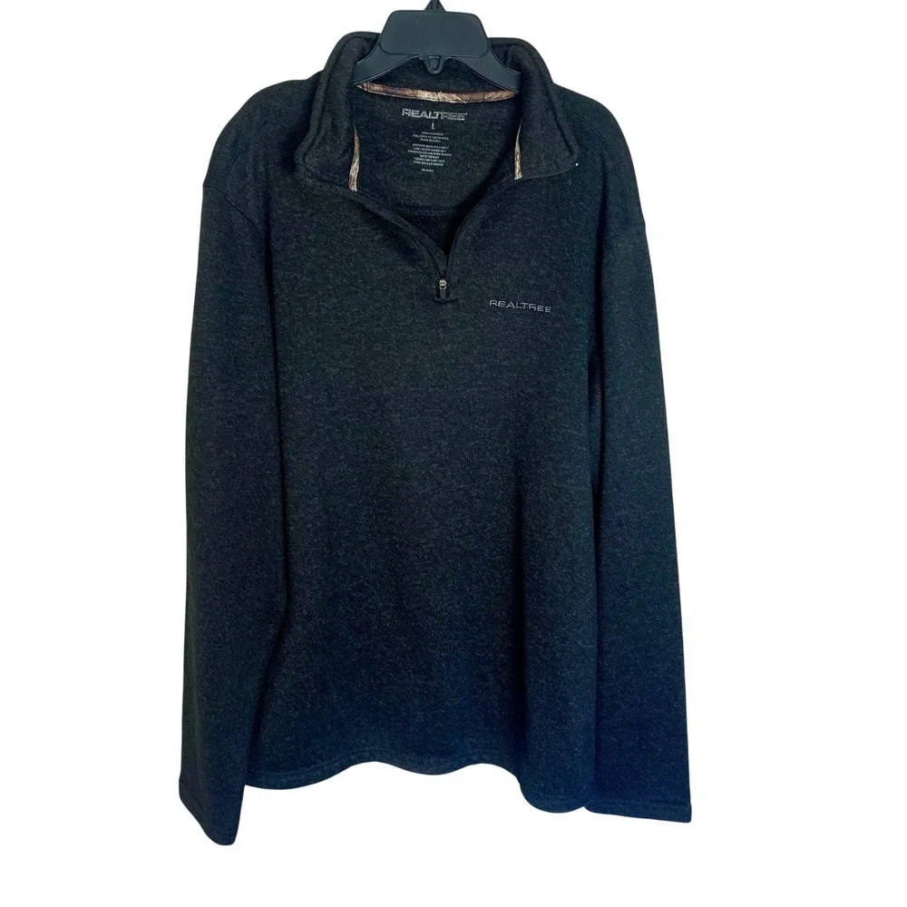 Realtree Mens L Knit‎ Quarter Zip Pullover Black Gray Heather Camo